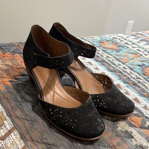 Easy Spirit Black Laser-Cut Ankle-Strap Heels